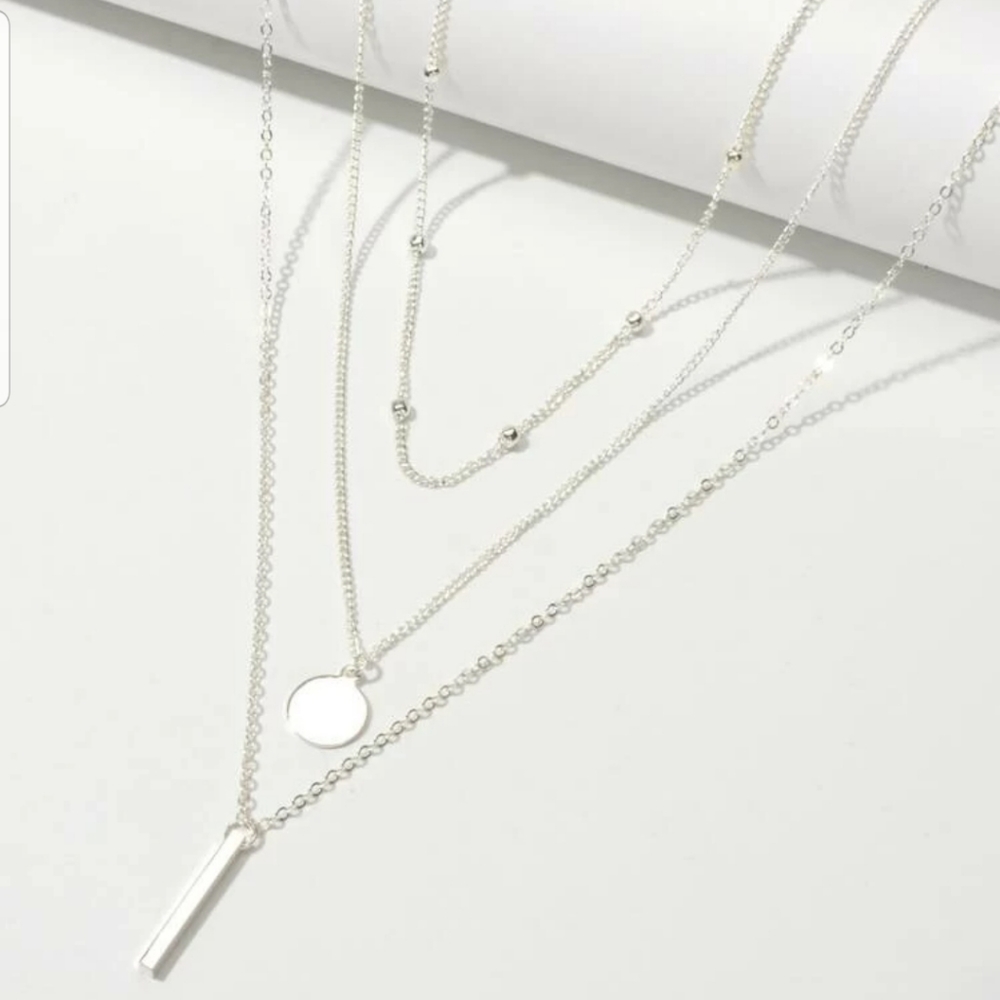 ♡Raven♡ Layered Silver Necklace - Picture 2 of 5